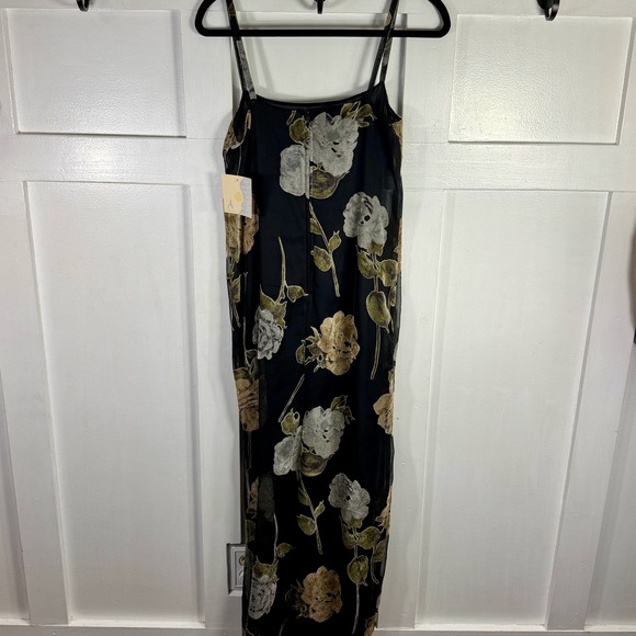 Amazing USA Dresses & Skirts - Amazing USA Black Floral Print Sheer Mesh Maxi Slip Dress Spaghetti Strap Medium